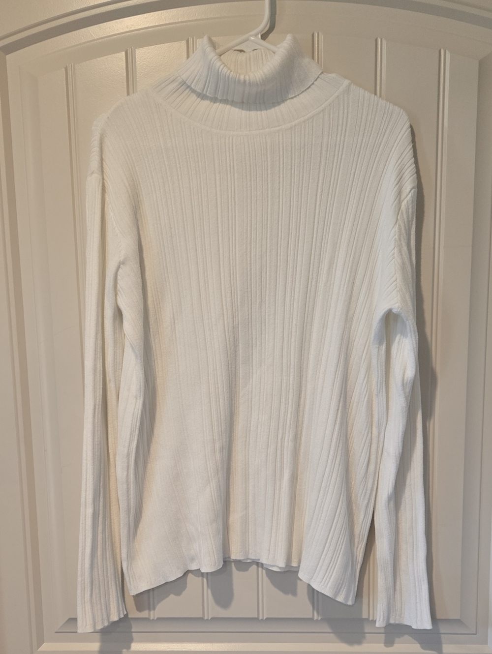 White Ribbed Turtleneck Sweater
